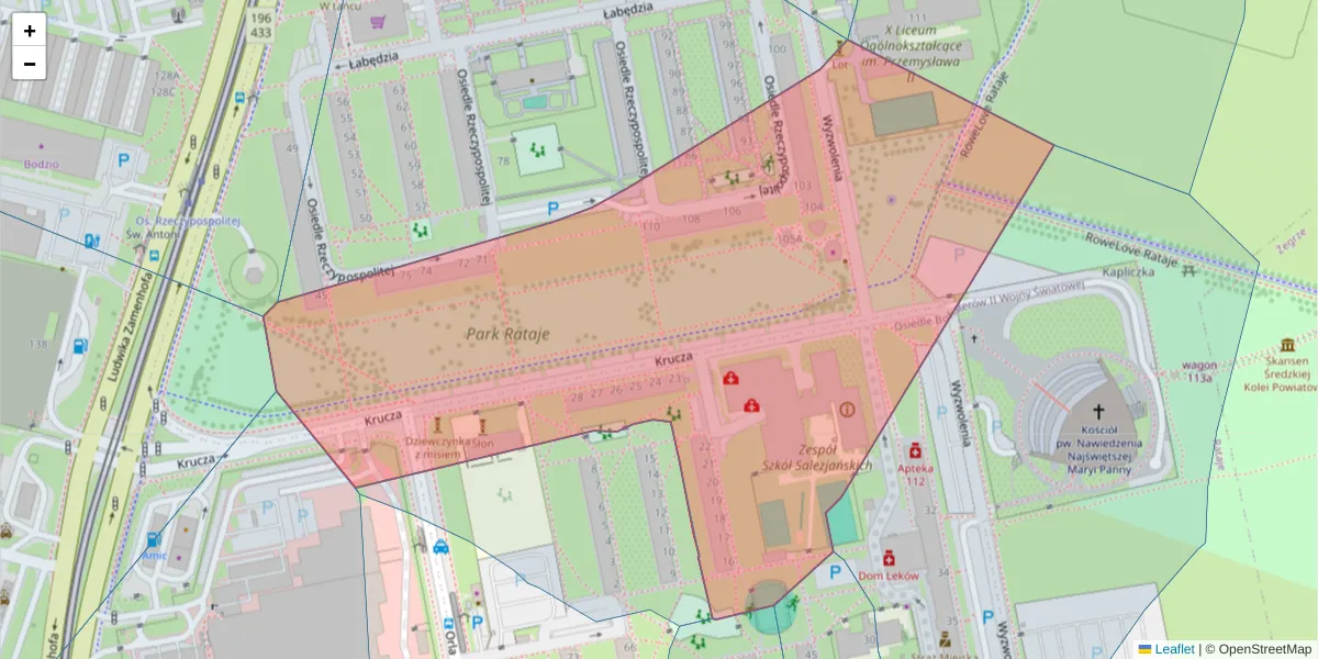 Szczegółowa mapa kodu pocztowego 61-387 z granicami, sąsiednimi kodami pocztowymi i urzędami pocztowymi