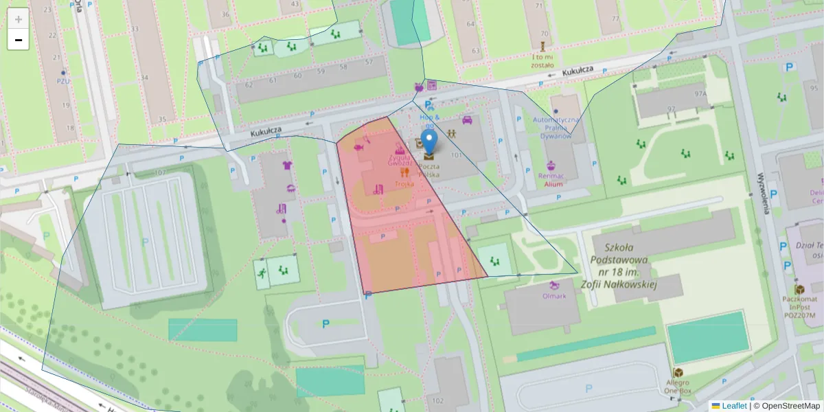 Szczegółowa mapa kodu pocztowego 61-402 z granicami, sąsiednimi kodami pocztowymi i urzędami pocztowymi