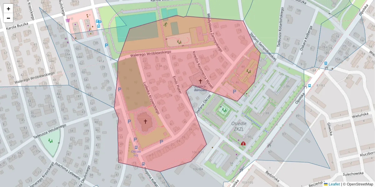 Szczegółowa mapa kodu pocztowego 61-406 z granicami, sąsiednimi kodami pocztowymi i urzędami pocztowymi