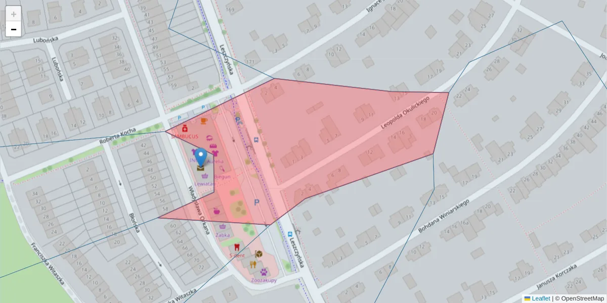 Szczegółowa mapa kodu pocztowego 61-411 z granicami, sąsiednimi kodami pocztowymi i urzędami pocztowymi