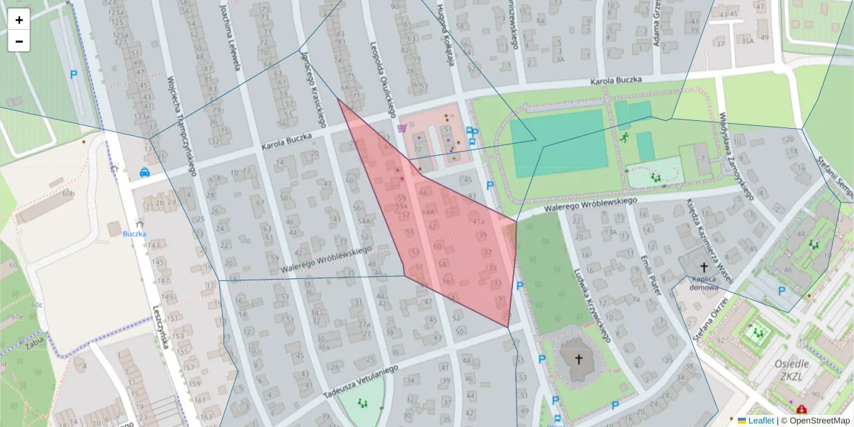 Szczegółowa mapa kodu pocztowego 61-413 z granicami, sąsiednimi kodami pocztowymi i urzędami pocztowymi