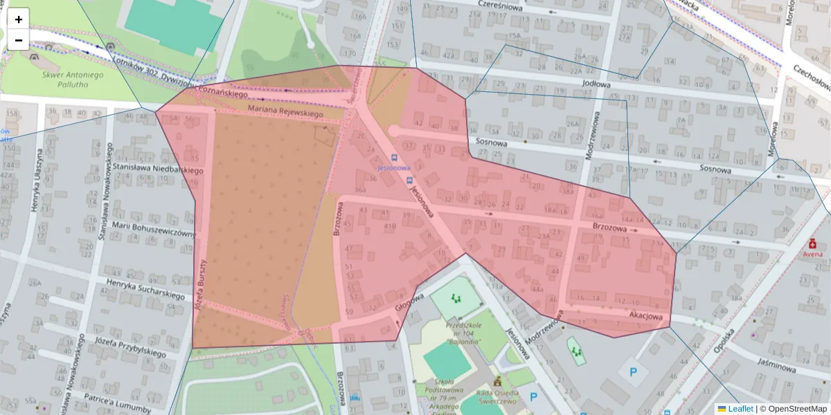 Szczegółowa mapa kodu pocztowego 61-429 z granicami, sąsiednimi kodami pocztowymi i urzędami pocztowymi
