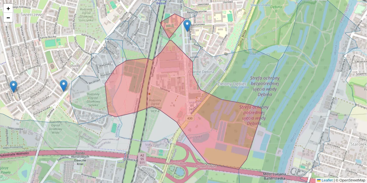 Szczegółowa mapa kodu pocztowego 61-441 z granicami, sąsiednimi kodami pocztowymi i urzędami pocztowymi