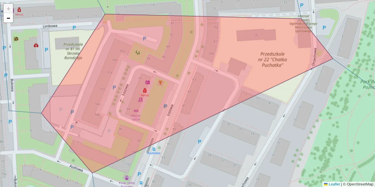 Szczegółowa mapa kodu pocztowego 61-443 z granicami, sąsiednimi kodami pocztowymi i urzędami pocztowymi