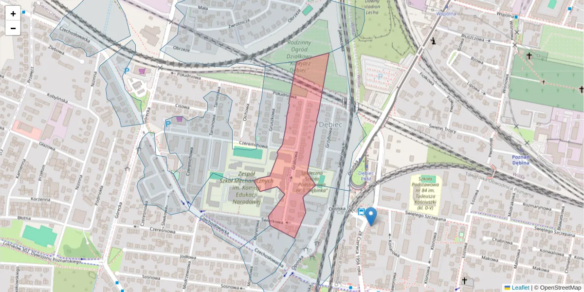 Szczegółowa mapa kodu pocztowego 61-473 z granicami, sąsiednimi kodami pocztowymi i urzędami pocztowymi