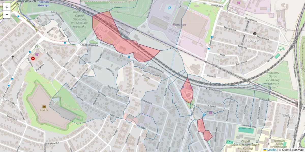 Szczegółowa mapa kodu pocztowego 61-476 z granicami, sąsiednimi kodami pocztowymi i urzędami pocztowymi