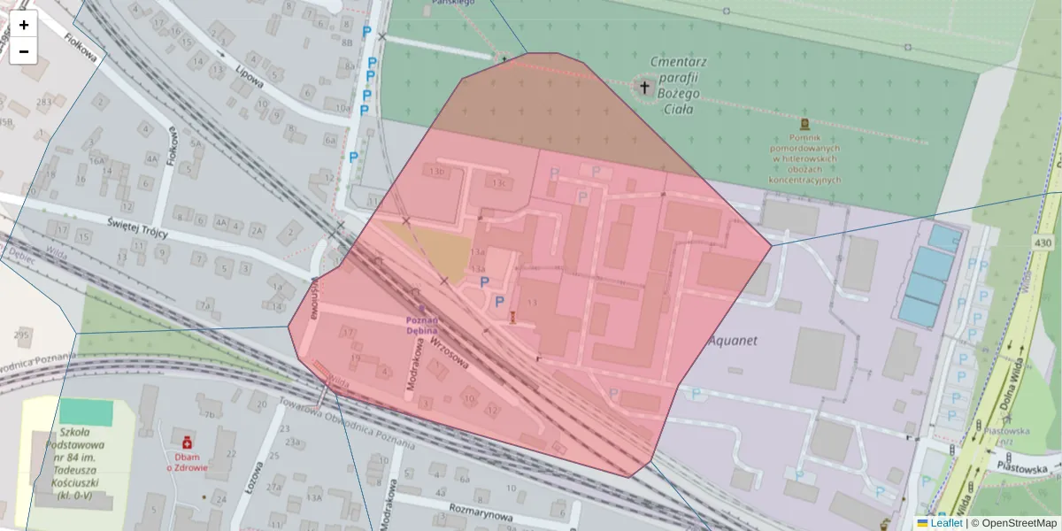 Szczegółowa mapa kodu pocztowego 61-477 z granicami, sąsiednimi kodami pocztowymi i urzędami pocztowymi