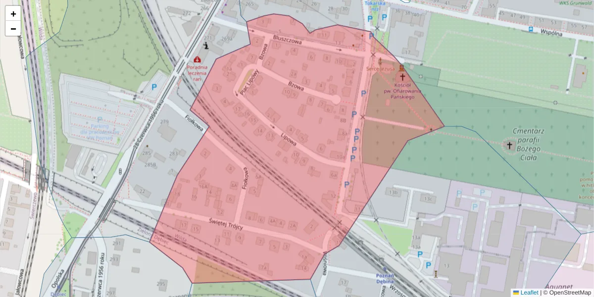 Szczegółowa mapa kodu pocztowego 61-478 z granicami, sąsiednimi kodami pocztowymi i urzędami pocztowymi
