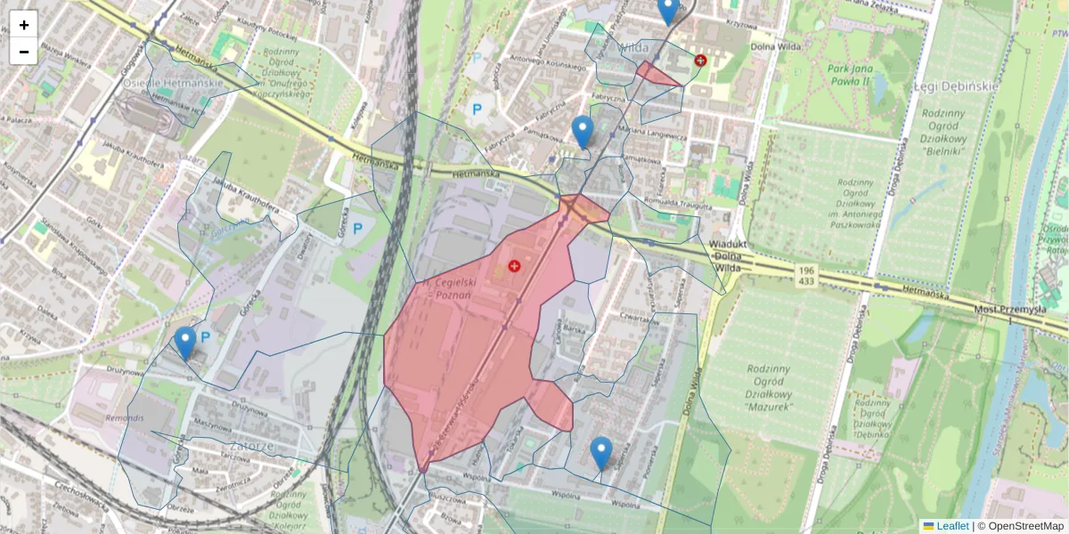 Szczegółowa mapa kodu pocztowego 61-485 z granicami, sąsiednimi kodami pocztowymi i urzędami pocztowymi