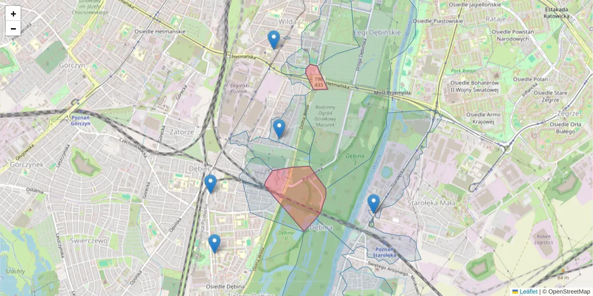 Szczegółowa mapa kodu pocztowego 61-492 z granicami, sąsiednimi kodami pocztowymi i urzędami pocztowymi