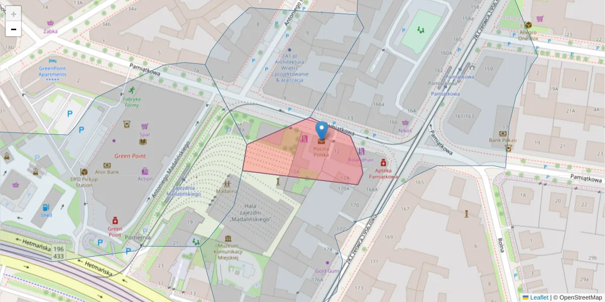 Szczegółowa mapa kodu pocztowego 61-508 z granicami, sąsiednimi kodami pocztowymi i urzędami pocztowymi