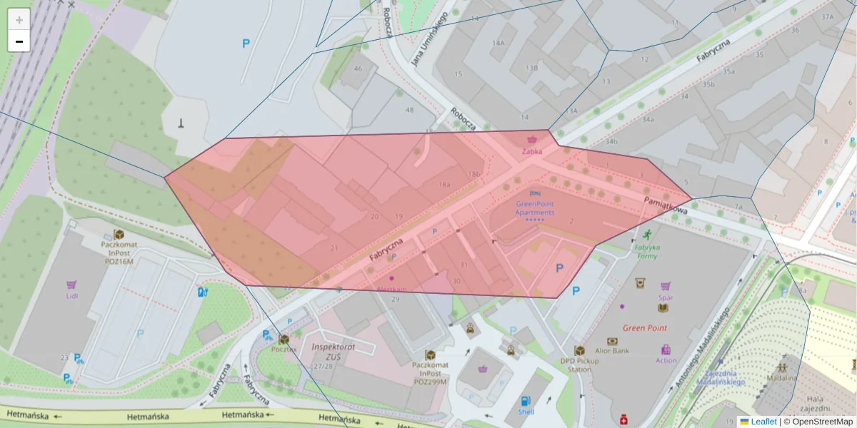 Szczegółowa mapa kodu pocztowego 61-512 z granicami, sąsiednimi kodami pocztowymi i urzędami pocztowymi