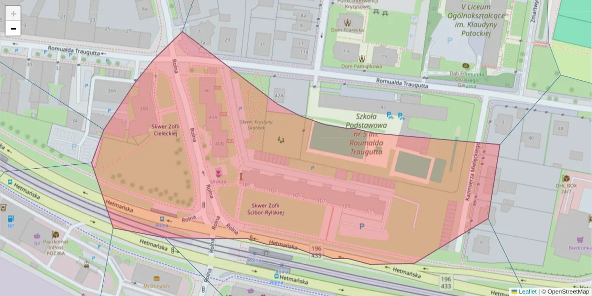 Szczegółowa mapa kodu pocztowego 61-513 z granicami, sąsiednimi kodami pocztowymi i urzędami pocztowymi