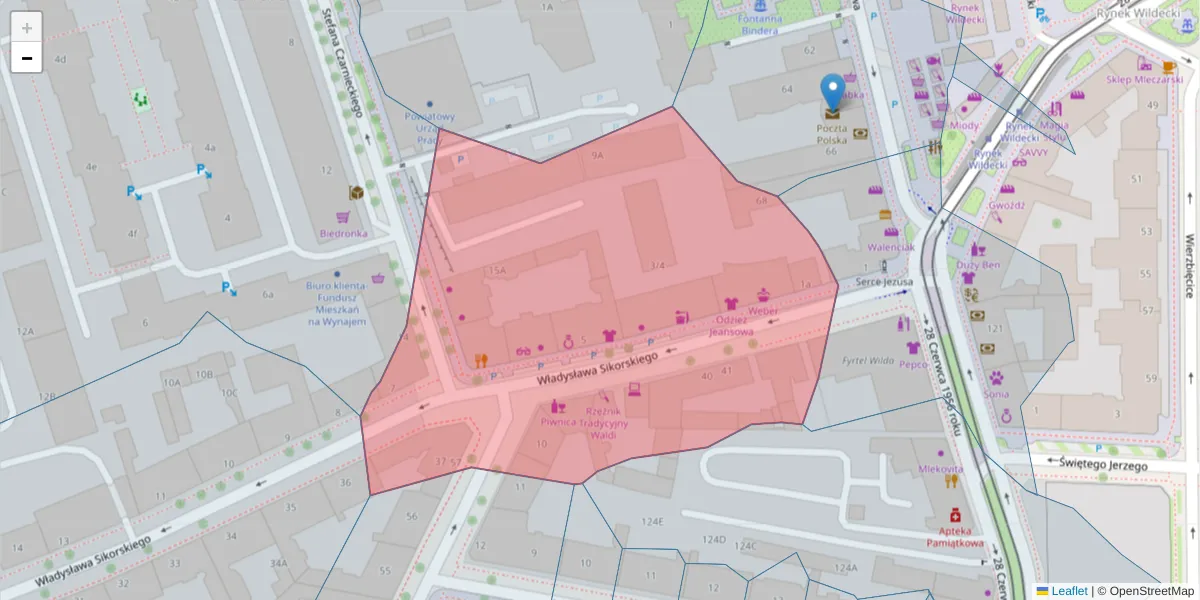 Szczegółowa mapa kodu pocztowego 61-534 z granicami, sąsiednimi kodami pocztowymi i urzędami pocztowymi