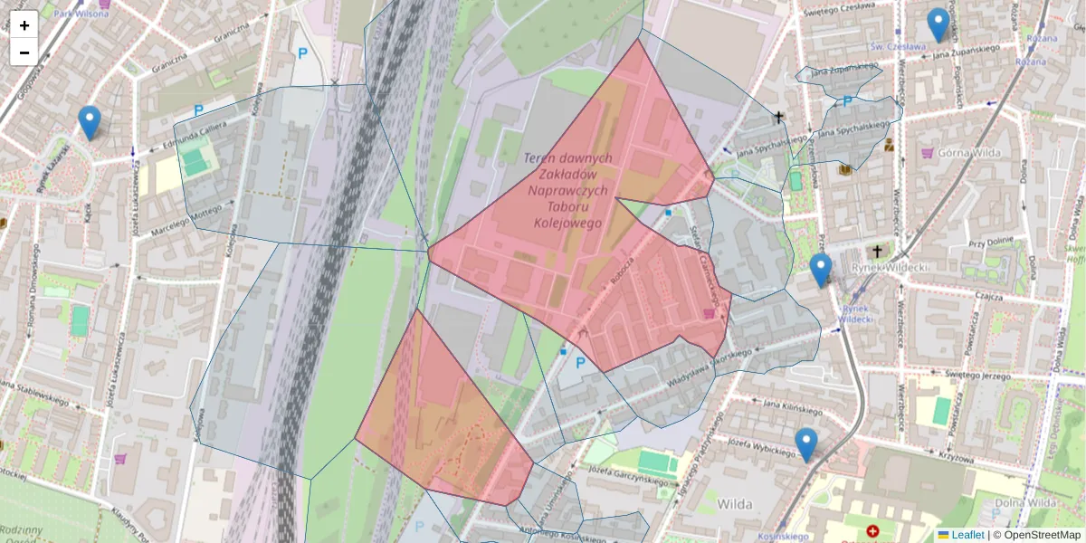 Szczegółowa mapa kodu pocztowego 61-538 z granicami, sąsiednimi kodami pocztowymi i urzędami pocztowymi