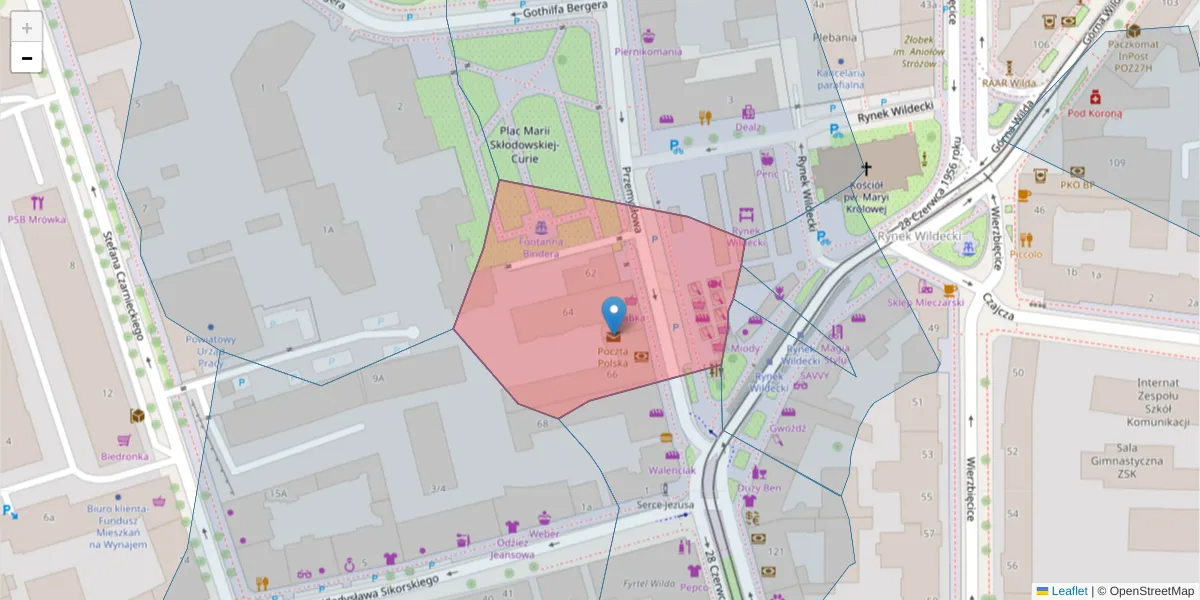 Szczegółowa mapa kodu pocztowego 61-540 z granicami, sąsiednimi kodami pocztowymi i urzędami pocztowymi