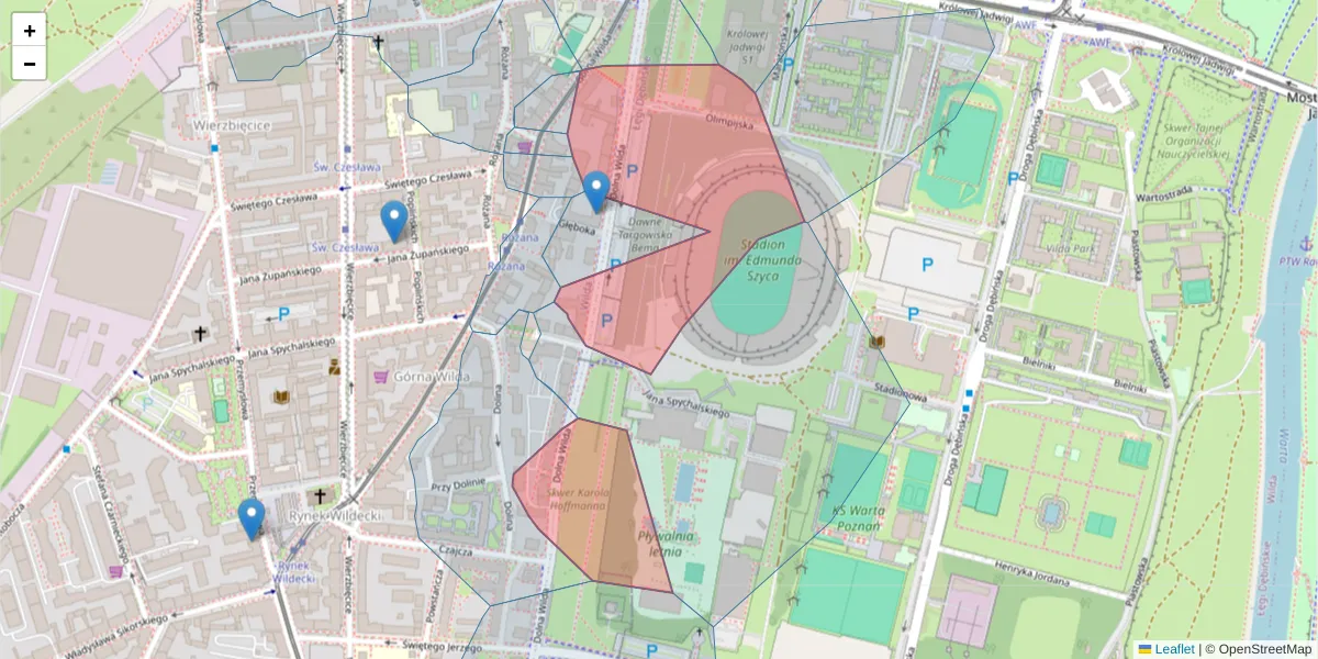 Szczegółowa mapa kodu pocztowego 61-552 z granicami, sąsiednimi kodami pocztowymi i urzędami pocztowymi