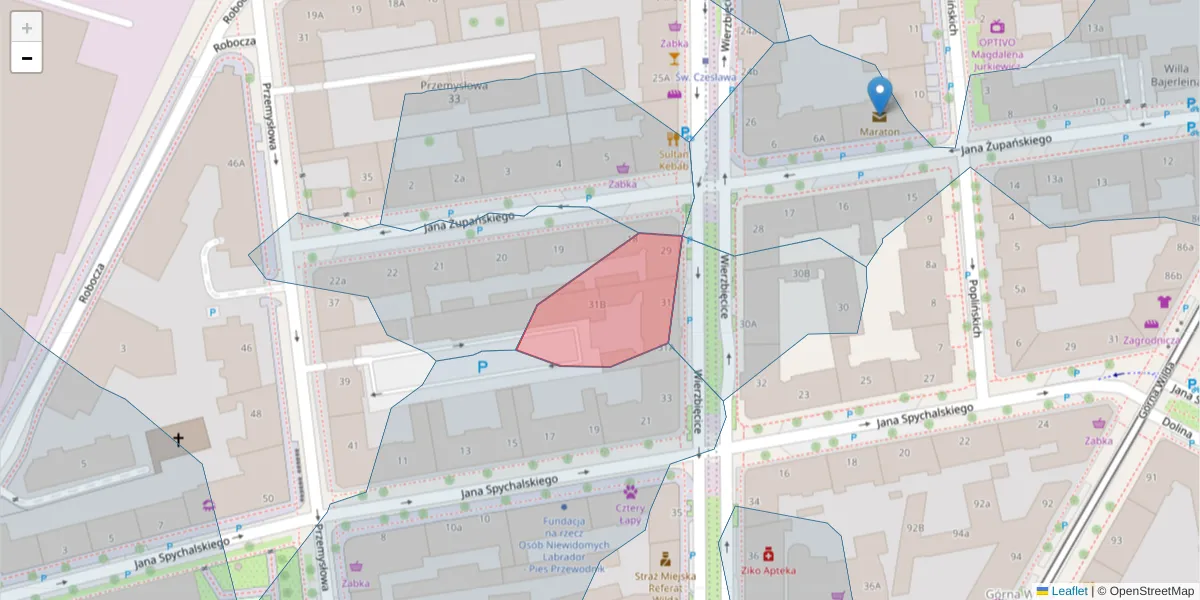 Szczegółowa mapa kodu pocztowego 61-559 z granicami, sąsiednimi kodami pocztowymi i urzędami pocztowymi