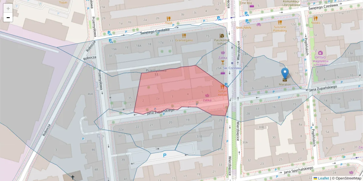 Szczegółowa mapa kodu pocztowego 61-562 z granicami, sąsiednimi kodami pocztowymi i urzędami pocztowymi