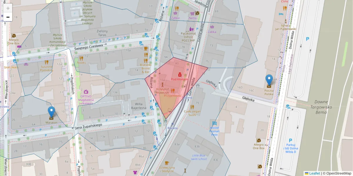 Szczegółowa mapa kodu pocztowego 61-564 z granicami, sąsiednimi kodami pocztowymi i urzędami pocztowymi
