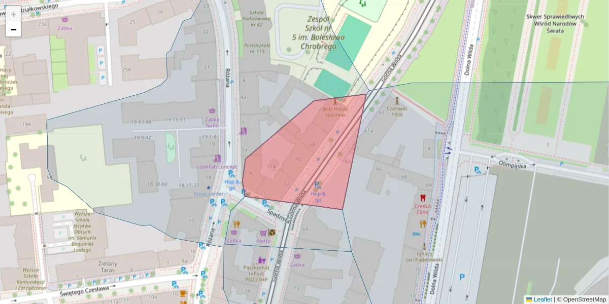 Szczegółowa mapa kodu pocztowego 61-565 z granicami, sąsiednimi kodami pocztowymi i urzędami pocztowymi