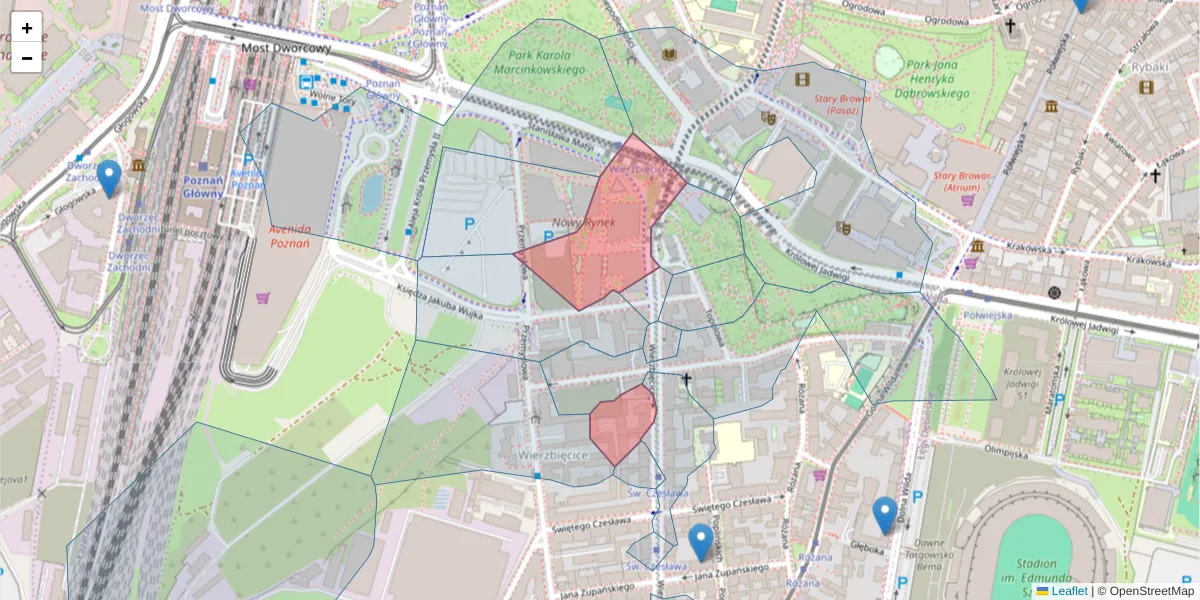 Szczegółowa mapa kodu pocztowego 61-569 z granicami, sąsiednimi kodami pocztowymi i urzędami pocztowymi