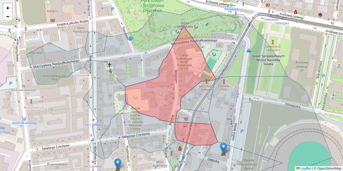 Szczegółowa mapa kodu pocztowego 61-577 z granicami, sąsiednimi kodami pocztowymi i urzędami pocztowymi