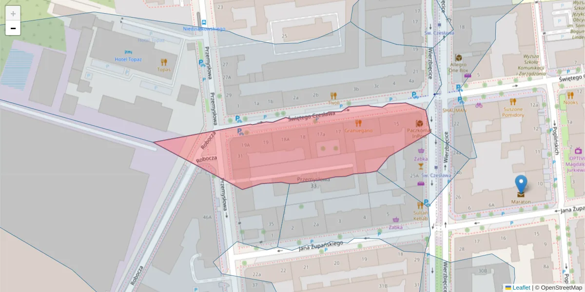 Szczegółowa mapa kodu pocztowego 61-583 z granicami, sąsiednimi kodami pocztowymi i urzędami pocztowymi