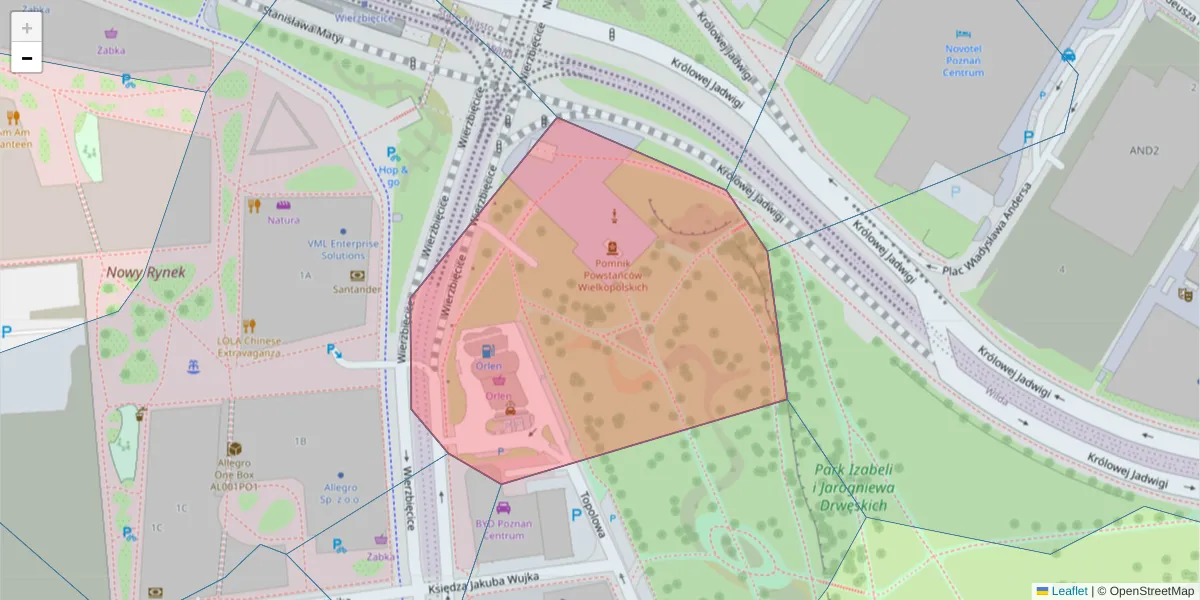 Szczegółowa mapa kodu pocztowego 61-584 z granicami, sąsiednimi kodami pocztowymi i urzędami pocztowymi