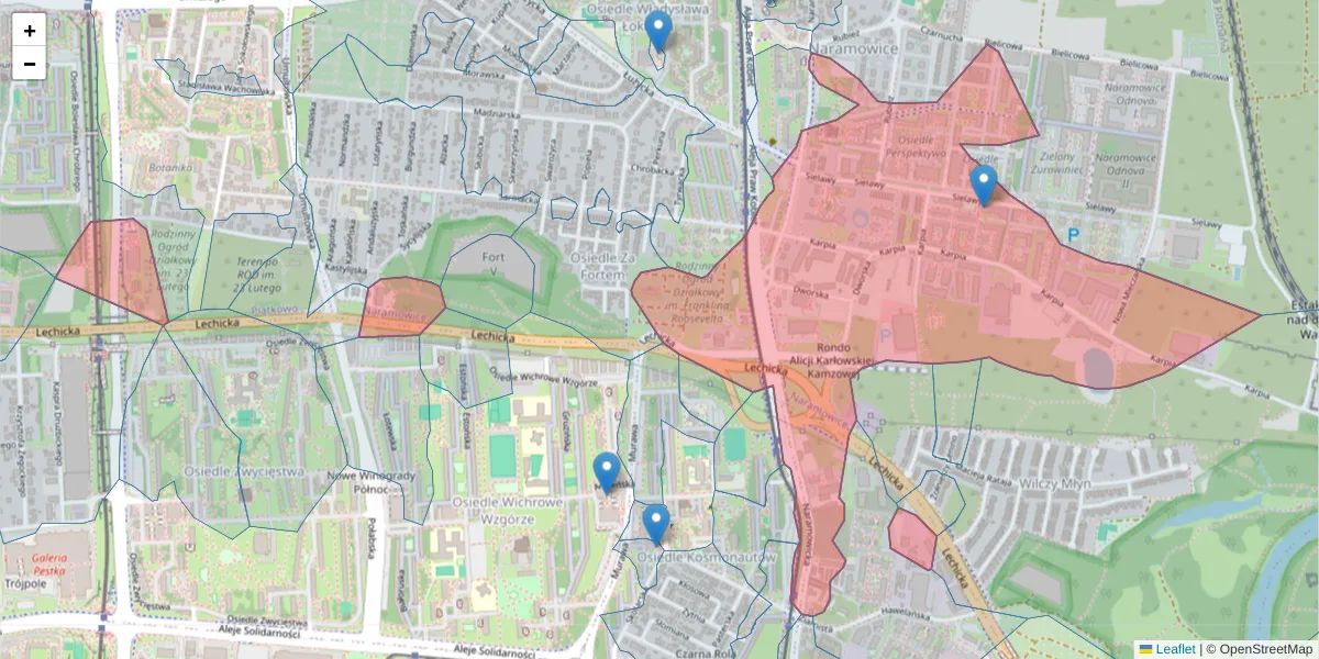 Szczegółowa mapa kodu pocztowego 61-619 z granicami, sąsiednimi kodami pocztowymi i urzędami pocztowymi