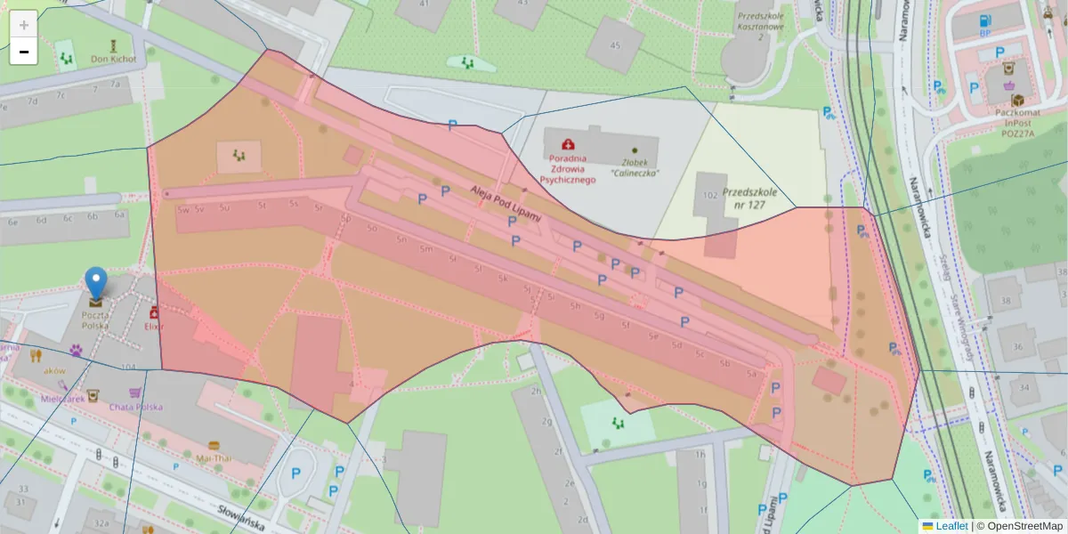 Szczegółowa mapa kodu pocztowego 61-632 z granicami, sąsiednimi kodami pocztowymi i urzędami pocztowymi