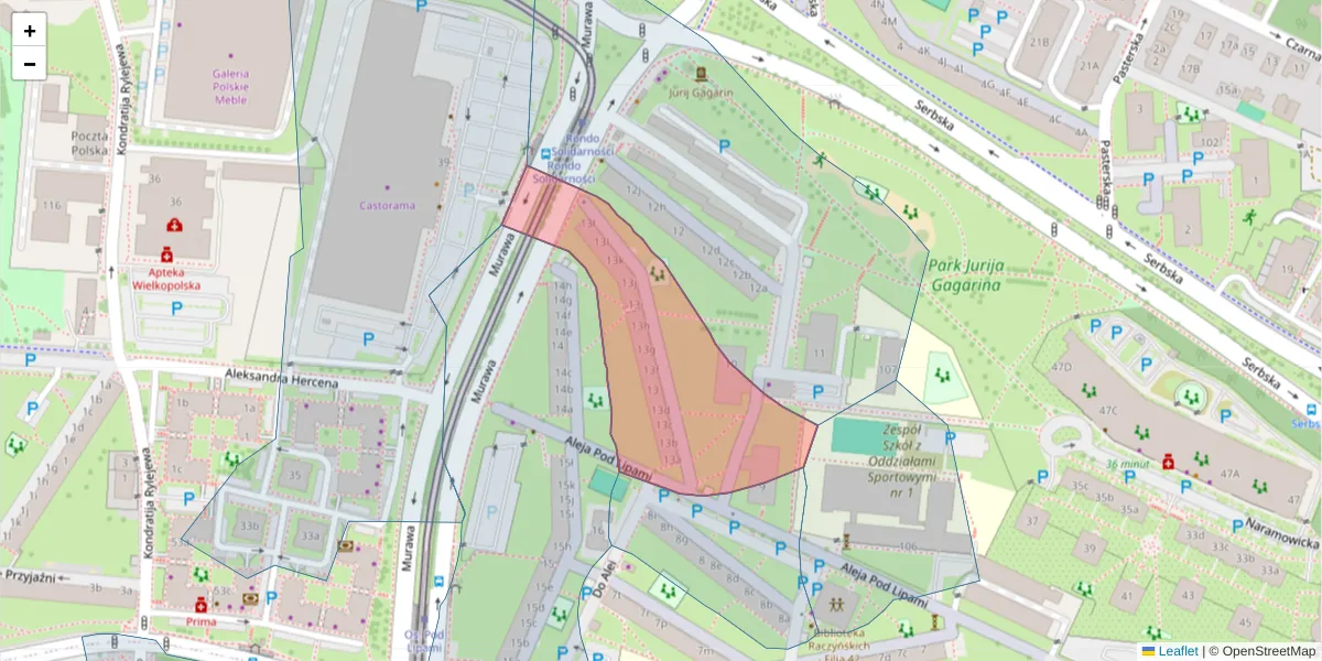Szczegółowa mapa kodu pocztowego 61-637 z granicami, sąsiednimi kodami pocztowymi i urzędami pocztowymi