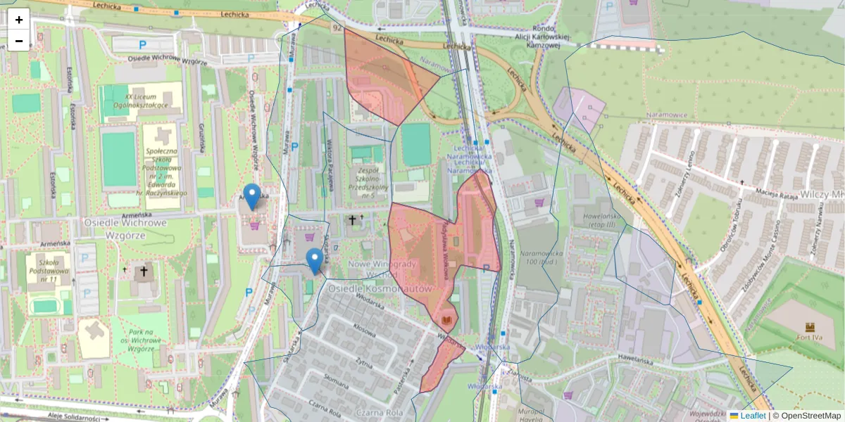 Szczegółowa mapa kodu pocztowego 61-641 z granicami, sąsiednimi kodami pocztowymi i urzędami pocztowymi