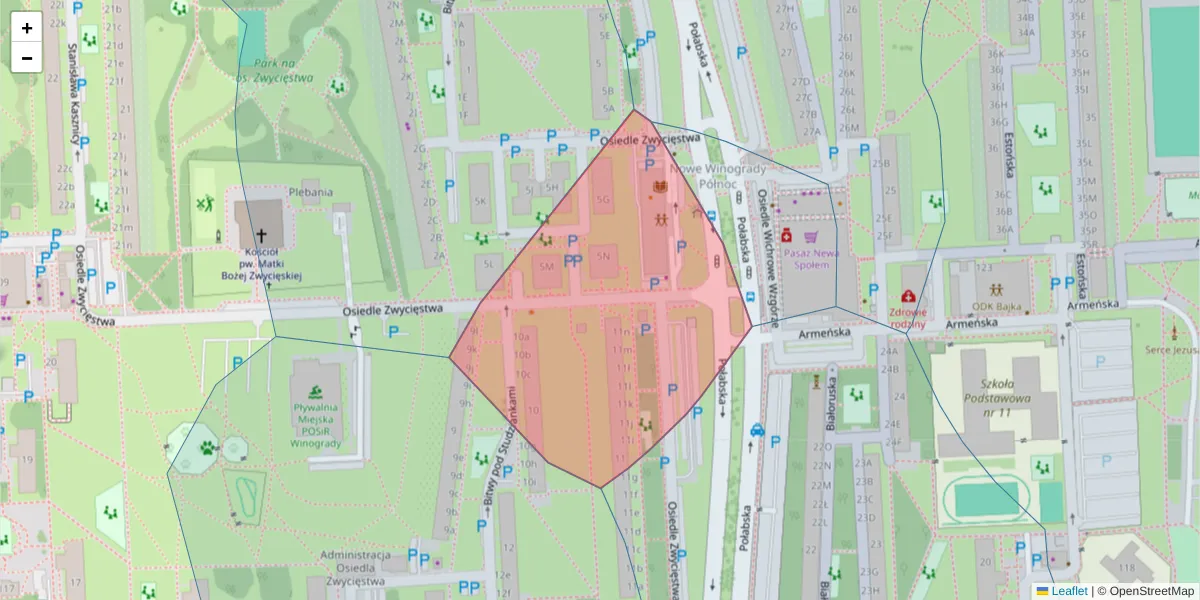 Szczegółowa mapa kodu pocztowego 61-644 z granicami, sąsiednimi kodami pocztowymi i urzędami pocztowymi