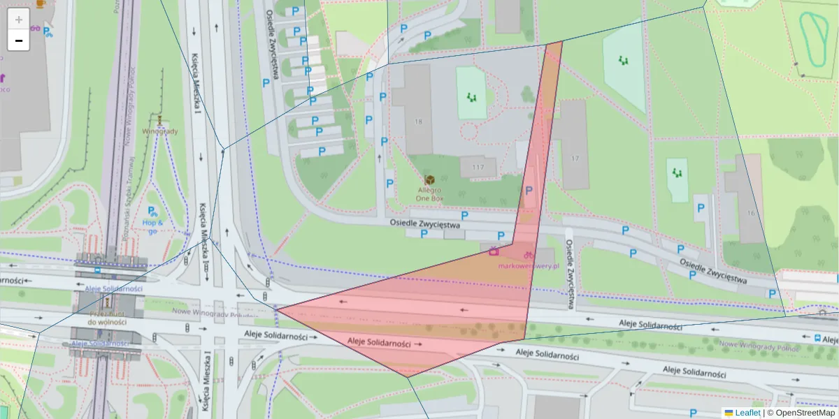 Szczegółowa mapa kodu pocztowego 61-648 z granicami, sąsiednimi kodami pocztowymi i urzędami pocztowymi