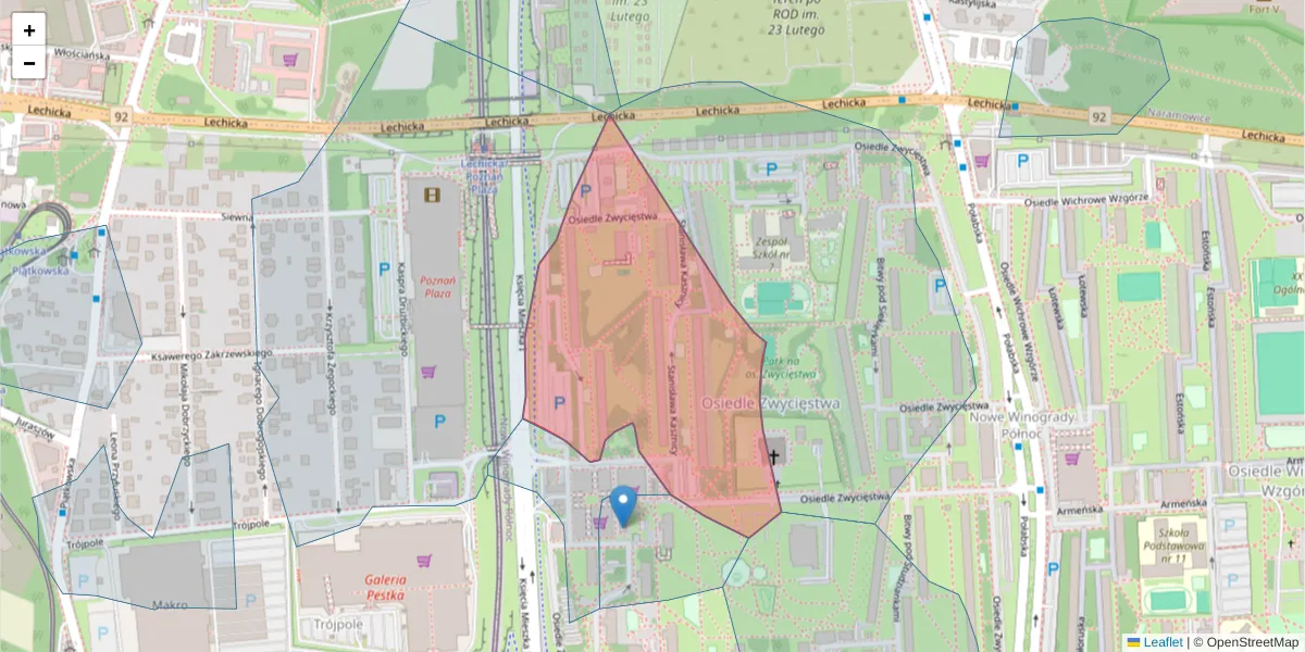 Szczegółowa mapa kodu pocztowego 61-650 z granicami, sąsiednimi kodami pocztowymi i urzędami pocztowymi