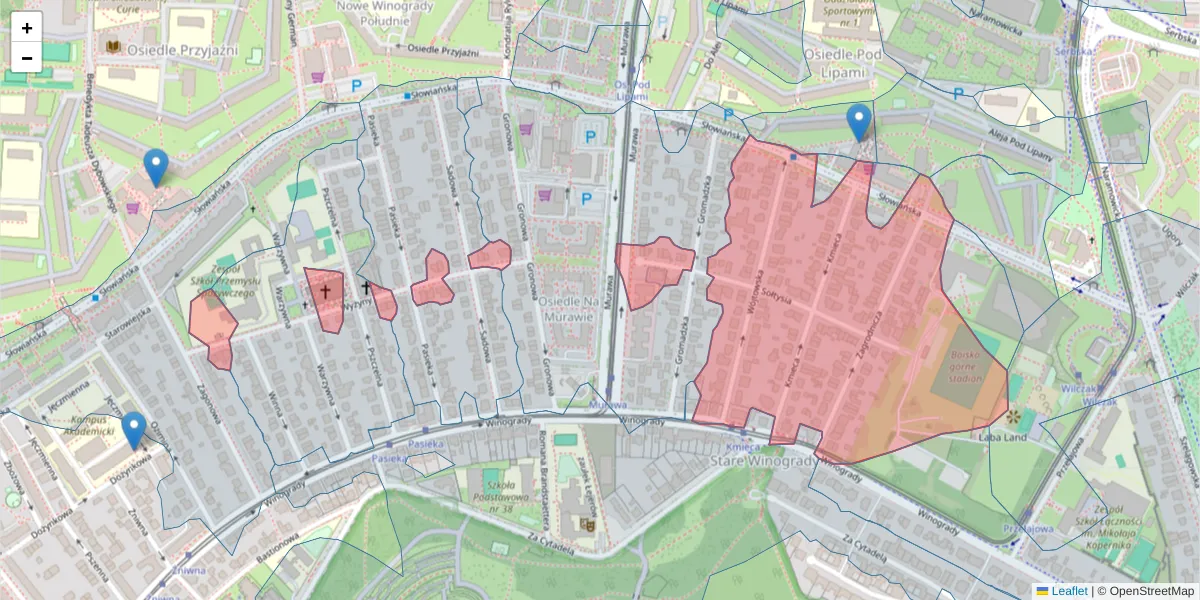 Szczegółowa mapa kodu pocztowego 61-654 z granicami, sąsiednimi kodami pocztowymi i urzędami pocztowymi
