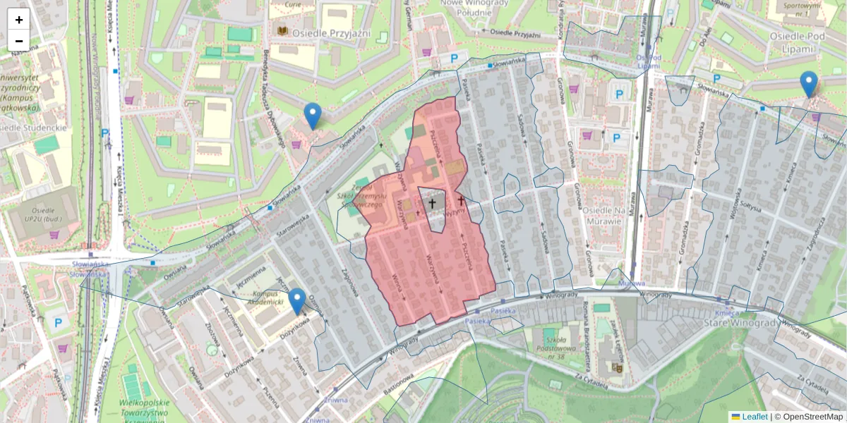 Szczegółowa mapa kodu pocztowego 61-658 z granicami, sąsiednimi kodami pocztowymi i urzędami pocztowymi