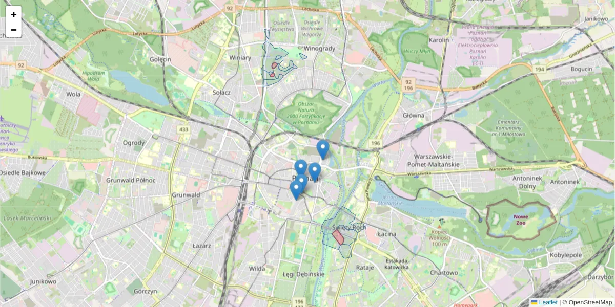 Szczegółowa mapa kodu pocztowego 61-688 z granicami, sąsiednimi kodami pocztowymi i urzędami pocztowymi