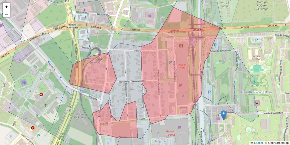 Szczegółowa mapa kodu pocztowego 61-693 z granicami, sąsiednimi kodami pocztowymi i urzędami pocztowymi