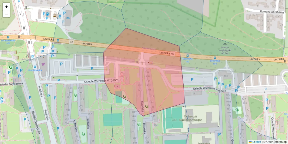 Szczegółowa mapa kodu pocztowego 61-698 z granicami, sąsiednimi kodami pocztowymi i urzędami pocztowymi