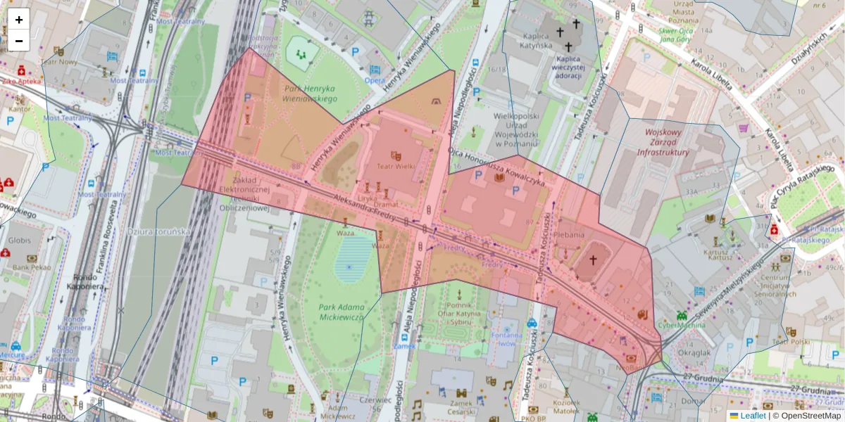 Szczegółowa mapa kodu pocztowego 61-701 z granicami, sąsiednimi kodami pocztowymi i urzędami pocztowymi