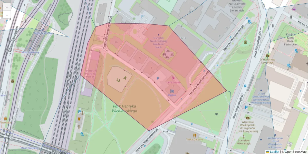 Szczegółowa mapa kodu pocztowego 61-704 z granicami, sąsiednimi kodami pocztowymi i urzędami pocztowymi