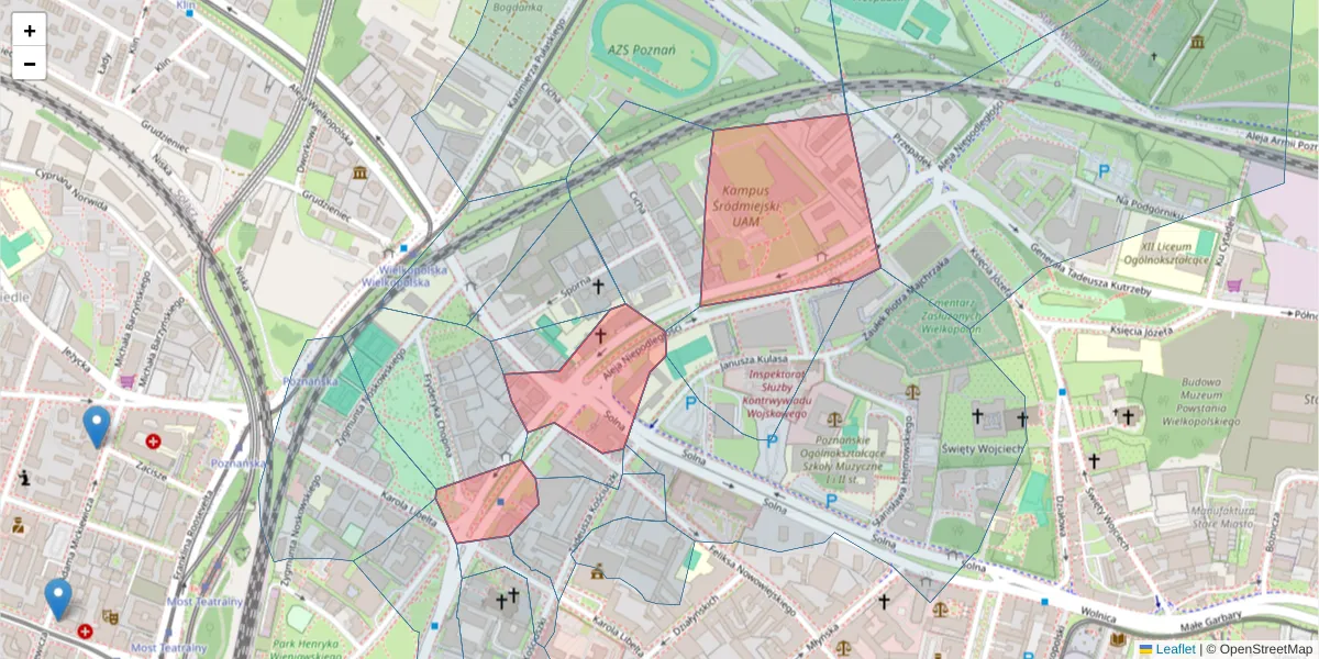 Szczegółowa mapa kodu pocztowego 61-714 z granicami, sąsiednimi kodami pocztowymi i urzędami pocztowymi
