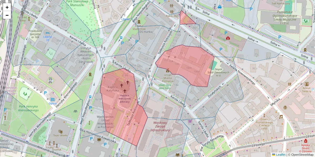 Szczegółowa mapa kodu pocztowego 61-716 z granicami, sąsiednimi kodami pocztowymi i urzędami pocztowymi