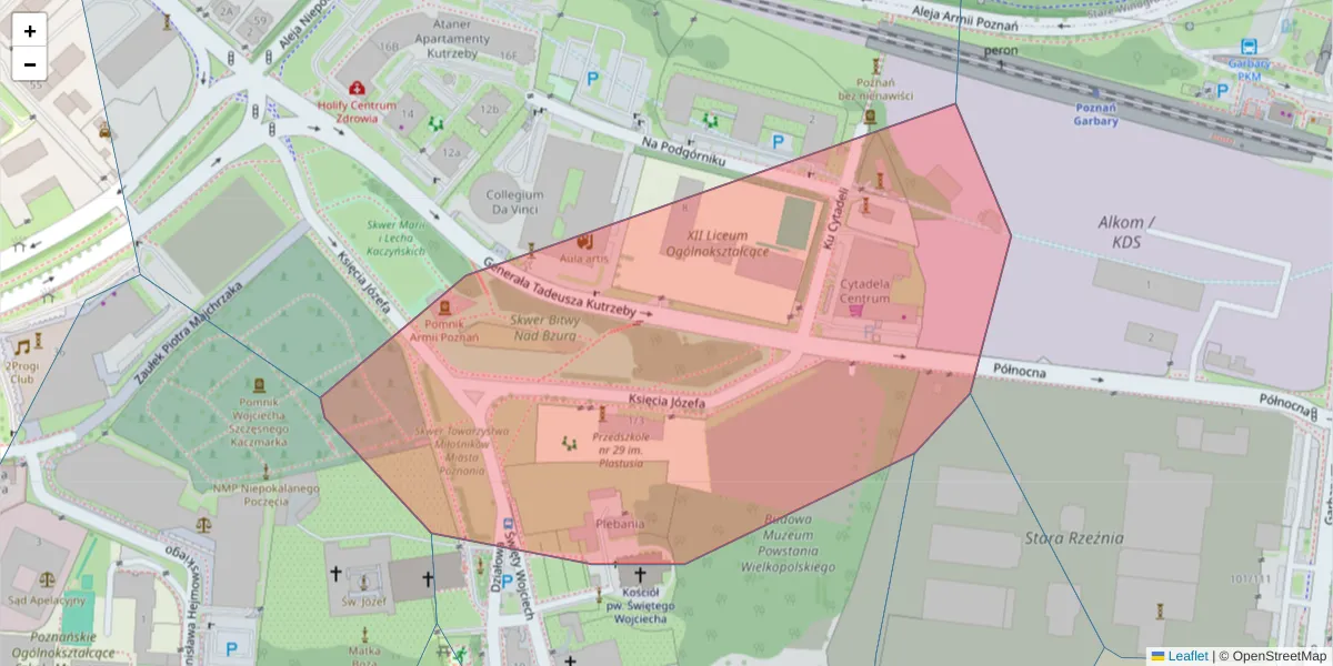 Szczegółowa mapa kodu pocztowego 61-718 z granicami, sąsiednimi kodami pocztowymi i urzędami pocztowymi