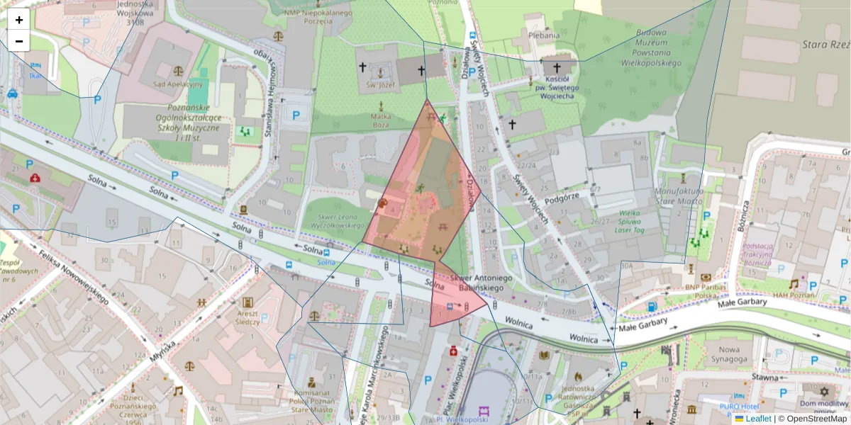 Szczegółowa mapa kodu pocztowego 61-735 z granicami, sąsiednimi kodami pocztowymi i urzędami pocztowymi