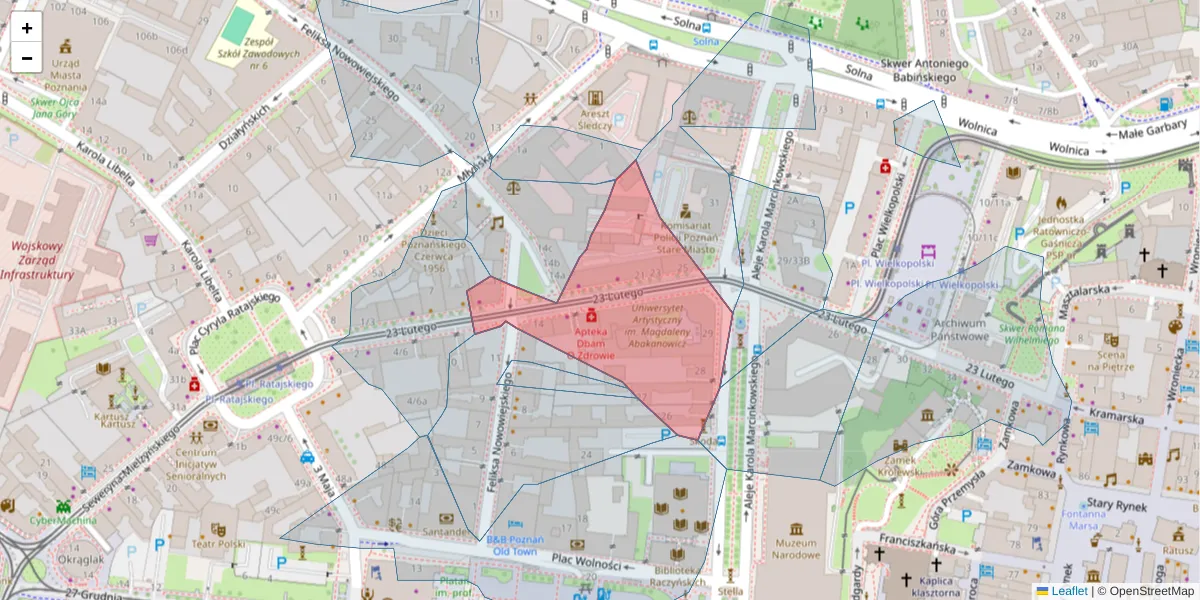 Szczegółowa mapa kodu pocztowego 61-742 z granicami, sąsiednimi kodami pocztowymi i urzędami pocztowymi