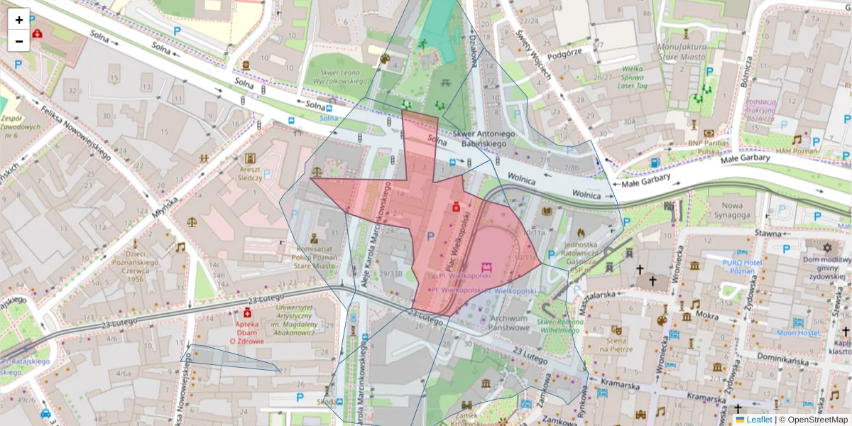 Szczegółowa mapa kodu pocztowego 61-746 z granicami, sąsiednimi kodami pocztowymi i urzędami pocztowymi