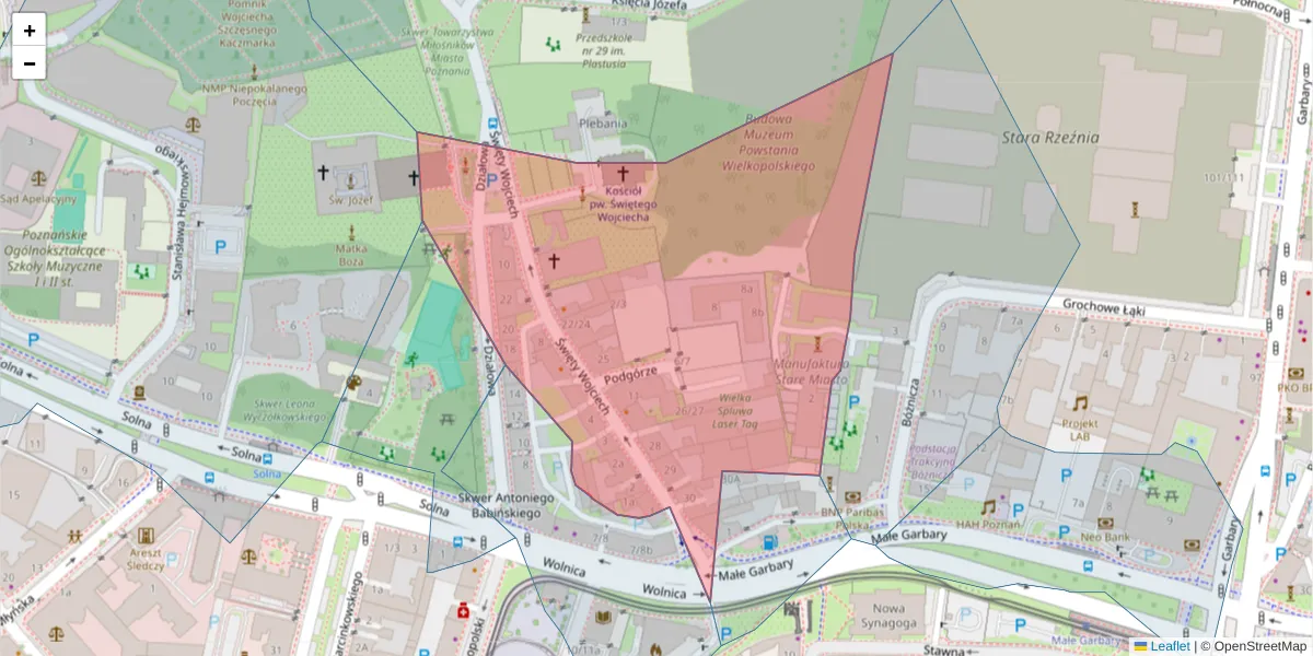 Szczegółowa mapa kodu pocztowego 61-749 z granicami, sąsiednimi kodami pocztowymi i urzędami pocztowymi